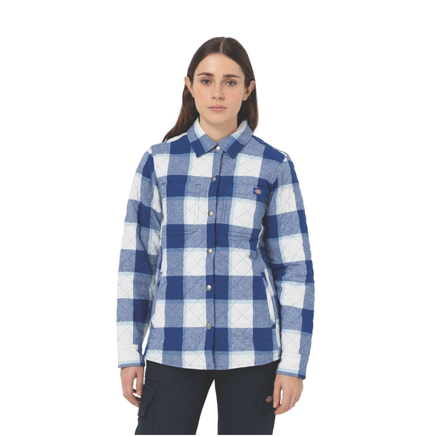 Dickies Womens Flannel Shirt Jacket Blue Size 8 (146TN)