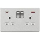 Knightsbridge Screwless 13A 2-Gang DP Switched Socket + 2.25A 45W 2-Outlet Type A & C USB Charger Brushed Chrome with White Inserts