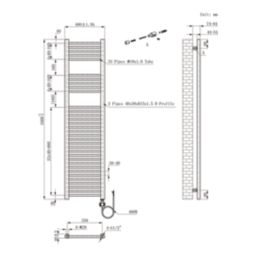 Flomasta 1600mm x 400mm 1364BTU Anthracite Flat Electric Towel Radiator