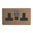 Varilight  13A 2-Gang SP Switched Socket + 4A 20W 2-Outlet Type A & C USB Charger Brushed Bronze with Black Inserts