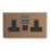 Varilight  13A 2-Gang SP Switched Socket + 4A 20W 2-Outlet Type A & C USB Charger Brushed Bronze with Black Inserts