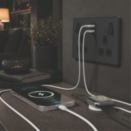 British General Evolve 13A 2-Gang SP Switched Socket + 3.25A 22W 2-Outlet Type C USB Charger Matt Black with Black Inserts