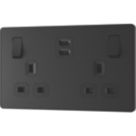 British General Evolve 13A 2-Gang SP Switched Socket + 3.25A 22W 2-Outlet Type C USB Charger Matt Black with Black Inserts