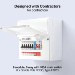 British General  9-Module 6-Way Populated High Integrity Main Switch Consumer Unit with SPD