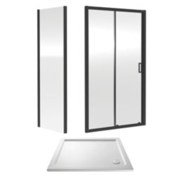 ETAL  Framed Rectangular Sliding Door Shower Enclosure & Tray  Matt Black 990mm x 790mm x 1940mm