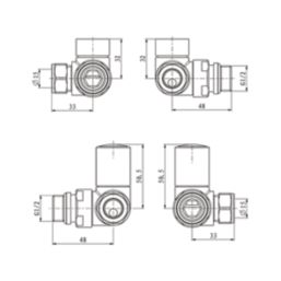 ETAL Rise 15mm x 1/2" White Corner Designer Manual Radiator Valve Head & Body  2 Pack