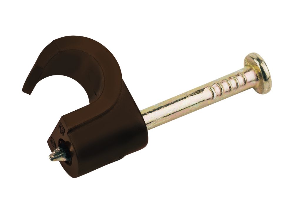 Tower Brown Round Coaxial Cable Clips 67mm 100 Pack Screwfix