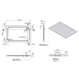 Essentials Rome Rectangular Shower Tray Gloss 1200mm x 800mm x 45mm