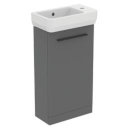 Ideal Standard i.life S Floor-Mounted Washbasin Unit with Black Handle & Basin Matt Quartz Grey 410mm x 205mm x 845mm