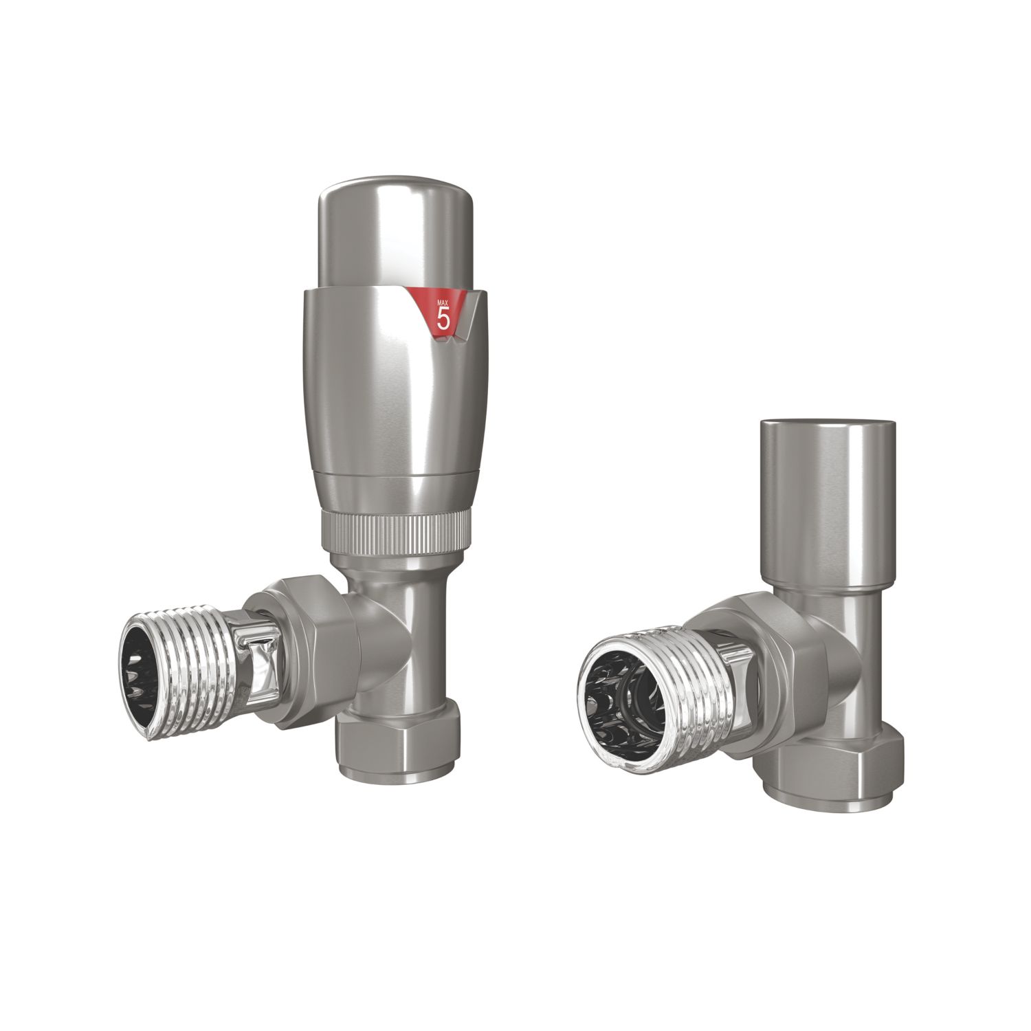 ETAL Danva 15mm x 1/2" Brushed Steel Angled Modern Thermostatic Radiator Valve & Lockshield (148VV)