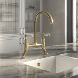 ETAL  Alton Deck Mounted Dual Lever Bridge Mixer Brushed Brass
