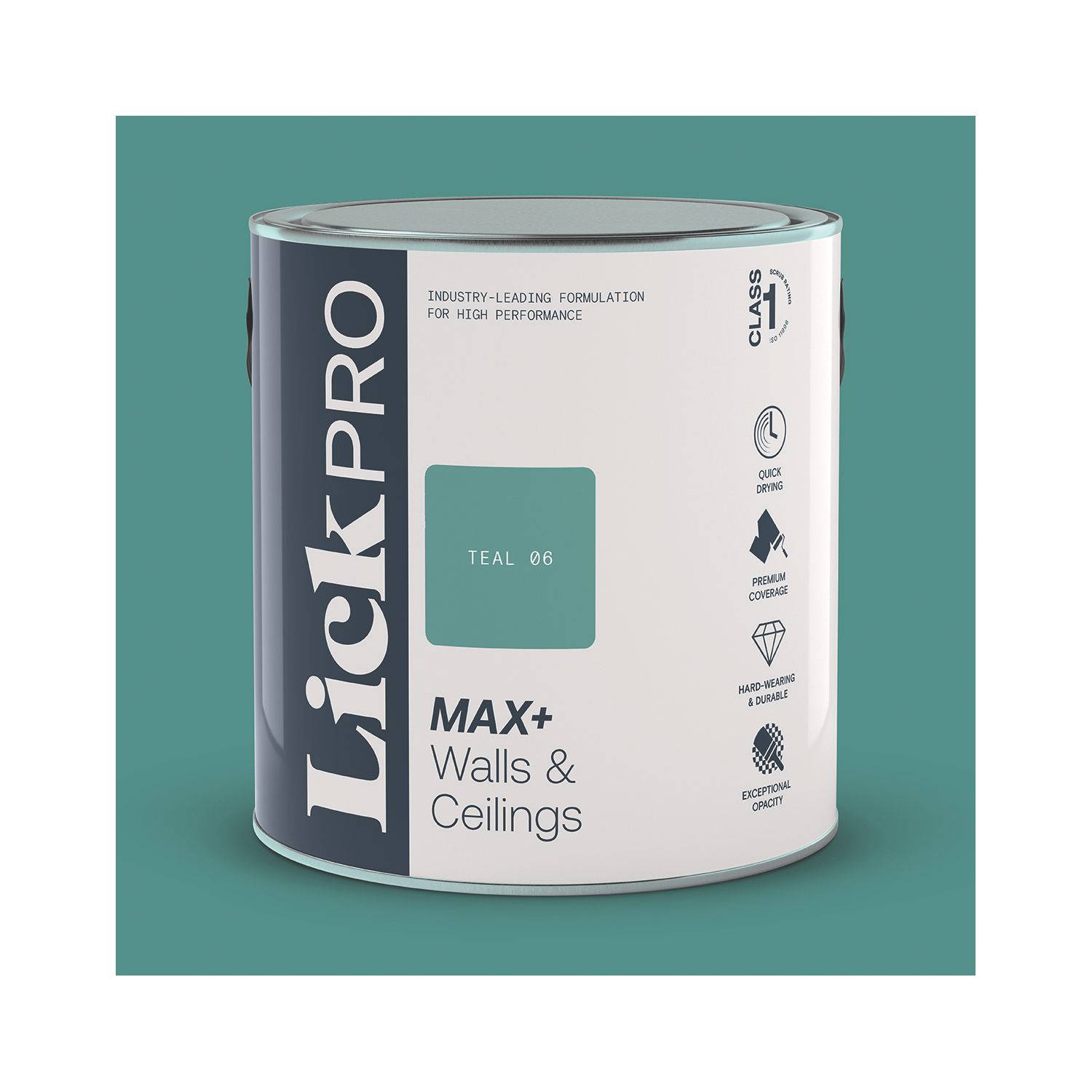 LickPro Max+ 2.5Ltr Teal 06 Matt Emulsion Paint (149JY)
