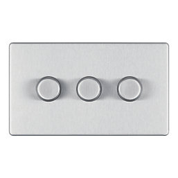LAP  3-Gang 2-Way LED Dimmer Switch  Brushed Steel with Colour-Matched Inserts
