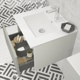 Newland  Single Drawer Wall-Mounted Vanity Unit with Basin Matt Pearl Grey 500mm x 450mm x 370mm
