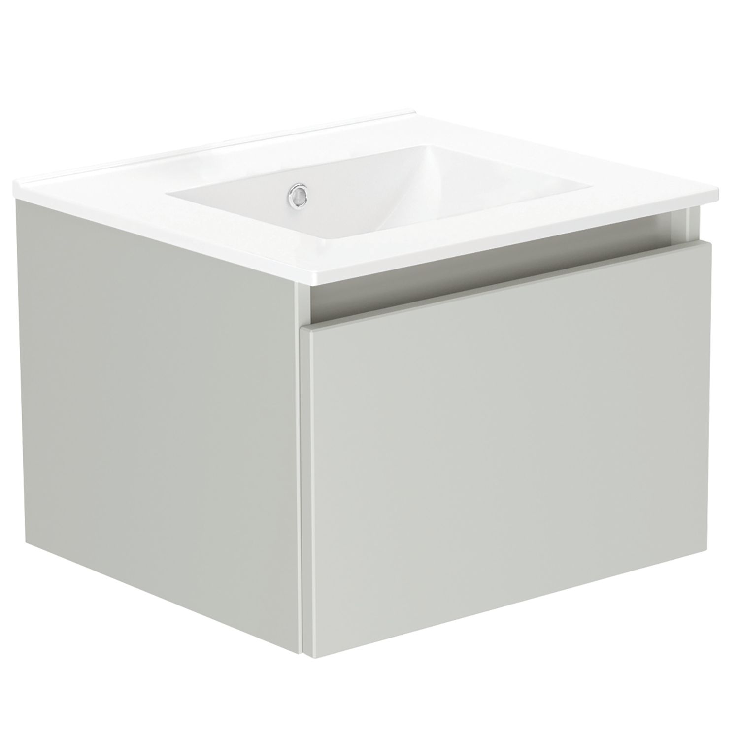 Newland Single Drawer Wall-Mounted Vanity Unit with Basin Matt Pearl Grey 500mm x 450mm x 370mm (149RN)