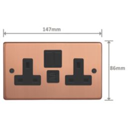 Varilight  13A 2-Gang SP Switched Socket + 3A 45W 2-Outlet Type C USB Charger Brushed Copper with Black Inserts