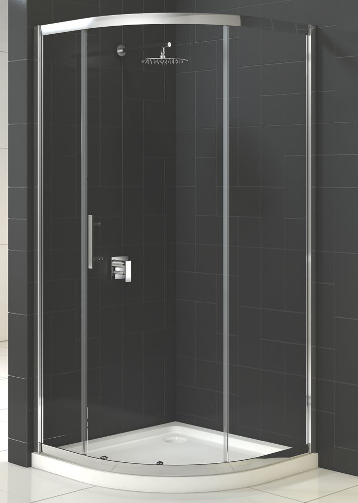 NRG Offset Quadrant Shower Enclosure Corner Entry Sliding Door Easy Clean Glass - 900mmx800mm Chrome