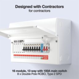 British General  16-Module 13-Way Part-Populated High Integrity Main Switch Consumer Unit with SPD