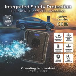 Masterplug  1 Port 7.4kW  Mode 3 Type 2 Plug Tethered Smart EV Charger with 5m Cable Black