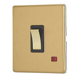 Contactum Lyric 20A 1-Gang DP Control Switch Brushed Brass with Neon with Black Inserts