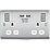British General Nexus Metal 13A 2-Gang SP Switched Socket + 3.1A 2-Outlet Type A USB Charger Brushed Steel with White Inserts