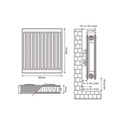 Flomasta 700mm x 600mm 3113BTU White Type 21 Convector Radiator