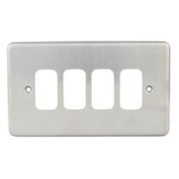 Hager Sollysta WRGP4BS 4-Module Grid Faceplate Brushed Steel