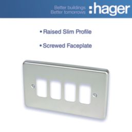 Hager Sollysta WRGP4BS 4-Module Grid Faceplate Brushed Steel