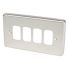 Hager Sollysta WRGP4BS 4-Module Grid Faceplate Brushed Steel