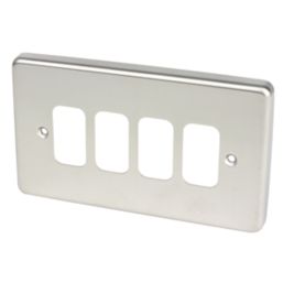 Hager Sollysta WRGP4BS 4-Module Grid Faceplate Brushed Steel