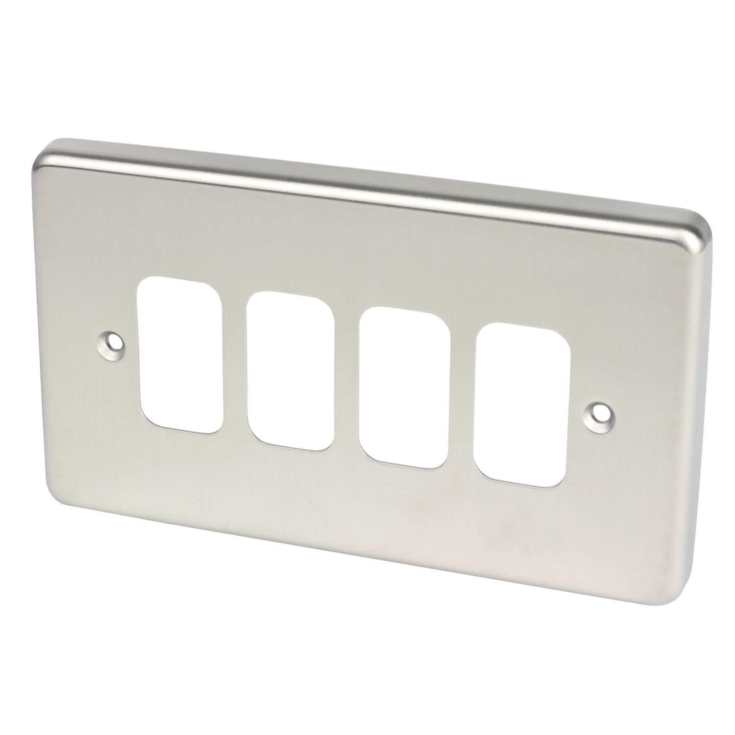Hager Sollysta WRGP4BS 4-Module Grid Faceplate Brushed Steel (151AM)