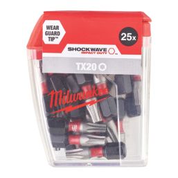 Milwaukee SHOCKWAVE 1/4" 25mm Hex Shank TX20 Screwdriver Bits 25 Pack