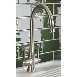 Streame by Abode Gatsby Swan Neck Dual Lever Mono Mixer Brushed Nickel