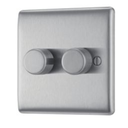 Refurb British General Nexus Metal 2-Gang 2-Way LED Dimmer Switch  Brushed Steel