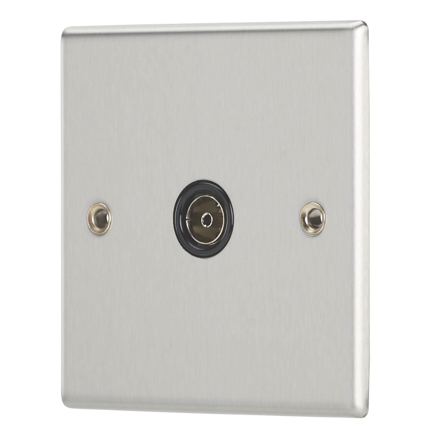 Contactum iConic 1-Gang Female Coaxial TV Socket Brushed Steel with Black Inserts (151RP)