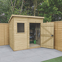 Forest Timberdale 7' 6" x 5' 6" (Nominal) Pent Tongue & Groove Timber Shed with Base & Assembly