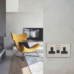 Varilight  13A 2-Gang SP Switched Socket + 3A 45W 2-Outlet Type C USB Charger Satin Chrome with Black Inserts