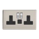 Varilight  13A 2-Gang SP Switched Socket + 3A 45W 2-Outlet Type C USB Charger Satin Chrome with Black Inserts