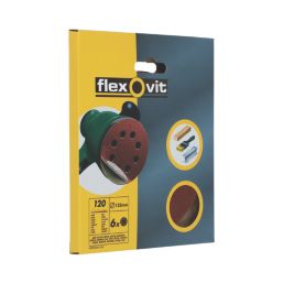 Flexovit  A203F 120 Grit 8-Hole Punched Multi-Material Sanding Discs 125mm 6 Pack