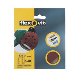 Flexovit  A203F 120 Grit 8-Hole Punched Multi-Material Sanding Discs 125mm 6 Pack