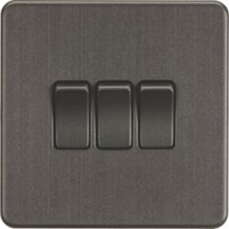 Knightsbridge  10AX 3-Gang 2-Way Light Switch  Smoked Bronze