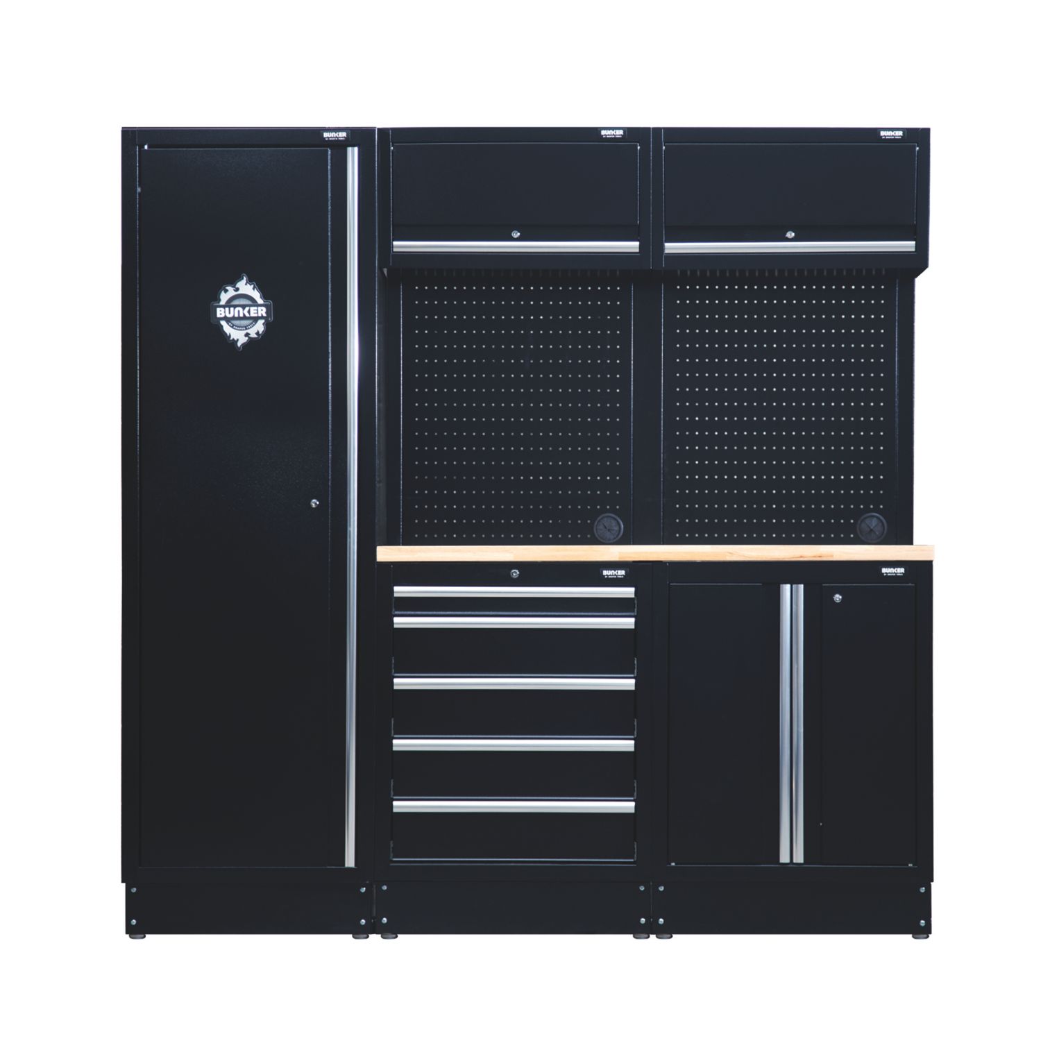 Bunker Black 11 Piece Modular Storage Set with Hardwood Worktop (153CN)