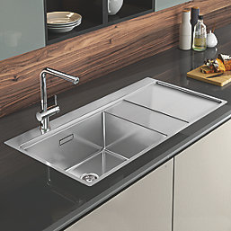 Clearwater Xeron 1 Bowl Stainless Steel Kitchen Sink with RH Single Drainer Brushed Steel 1000mm x 520mm