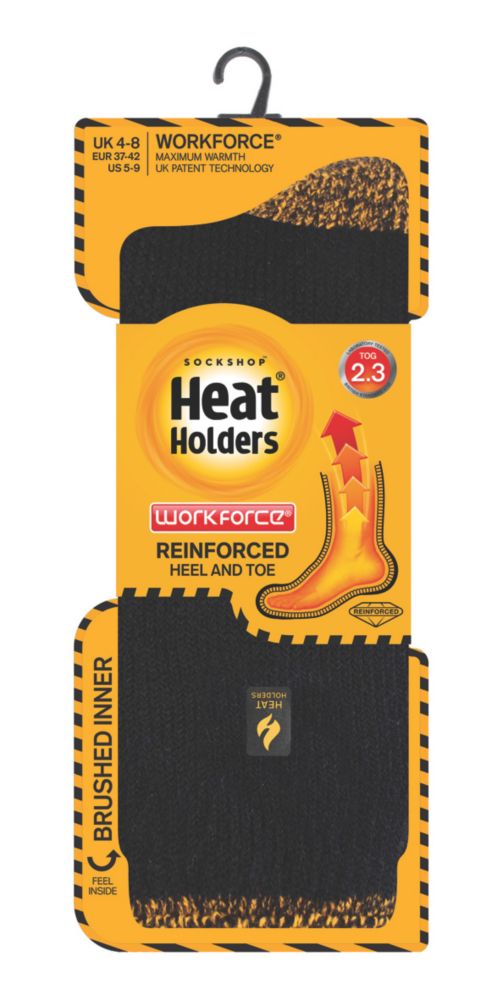 SockShop Heat Holders Socks Black / Yellow Size 4-8 - Screwfix