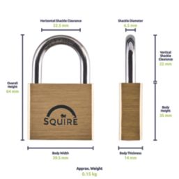 Squire LN4S Brass  All-Weather   Marine Padlock 39.5mm
