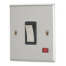 Contactum iConic 20A 1-Gang DP Control Switch Brushed Steel with Neon with Black Inserts