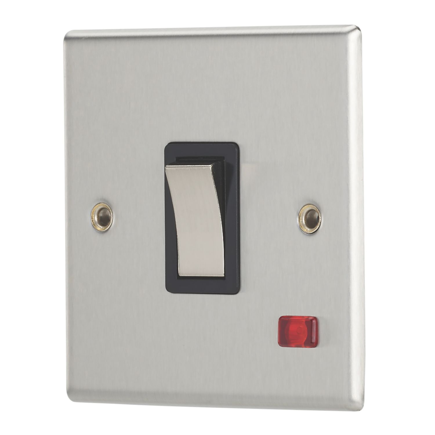 Contactum iConic 20A 1-Gang DP Control Switch Brushed Steel with Neon with Black Inserts (153RR)