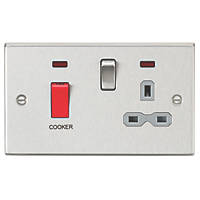 Knightsbridge CS83BCG 45 & 13A 2-Gang DP Cooker Switch & 13A DP Switched Socket Brushed Chrome with LED with Colour-Matched Inserts
