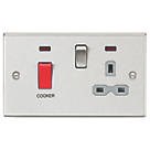 Knightsbridge CS83BCG 45 & 13A 2-Gang DP Cooker Switch & 13A DP Switched Socket Brushed Chrome with LED with Colour-Matched Inserts