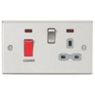 Knightsbridge  45A 2-Gang DP Cooker Switch & 13A DP Switched Socket Brushed Chrome with LED with Colour-Matched Inserts